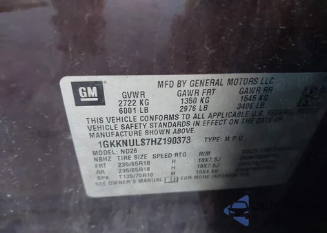 2017 GMC Acadia Slt-1 from USA, damaged, VIN 1GKKNULS7HZ190373